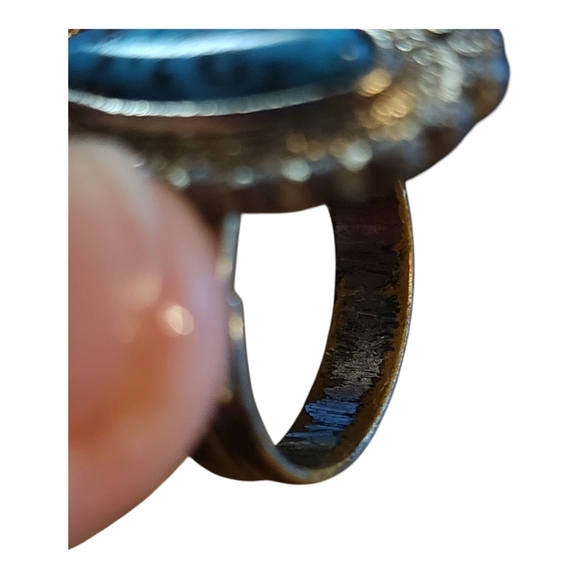 Vintage Turquoise Statement Ring Adjustable Silver Tone Boho Western Style - Picture 6 of 7